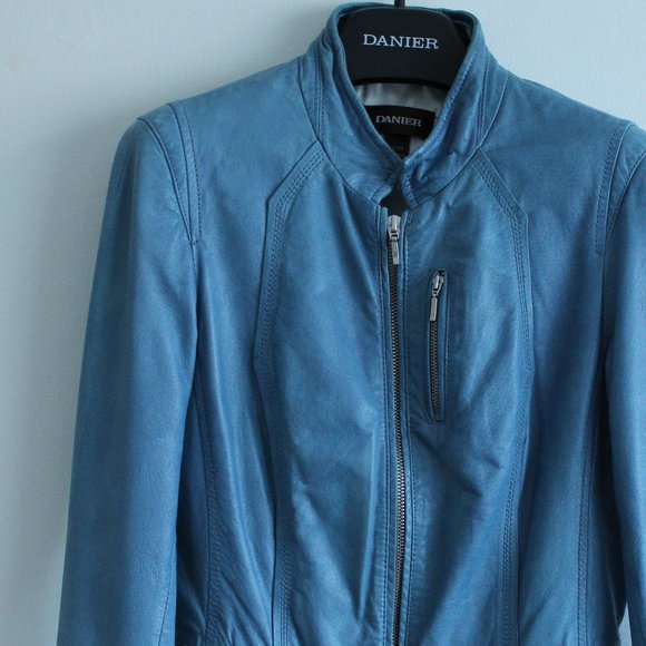 Soft Blue Leather Jacket - MUST SEE LINING! - Picture 1 of 7